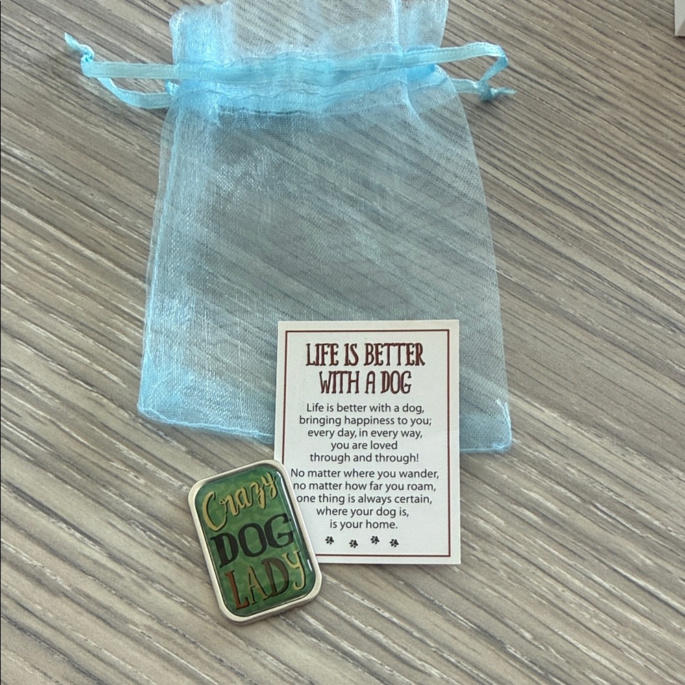 Crafty Dog Lady charm with Blue Organza Bag